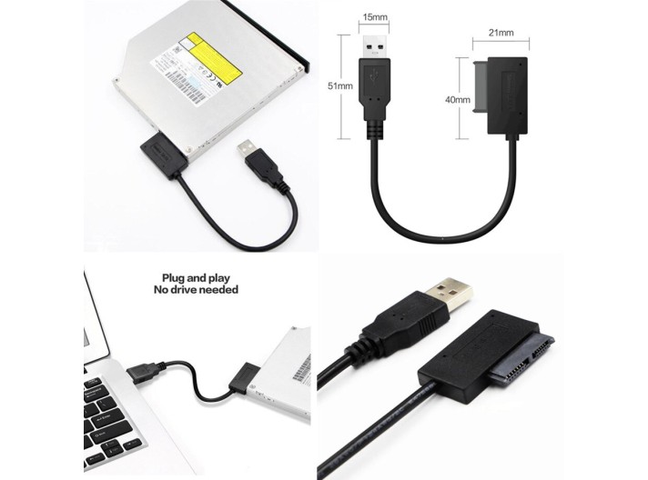 USB-ადაპტერი  კომპიუტერისთვის  6P, 7P, CD, DVD, Rom, SATA USB 2,0-ზე