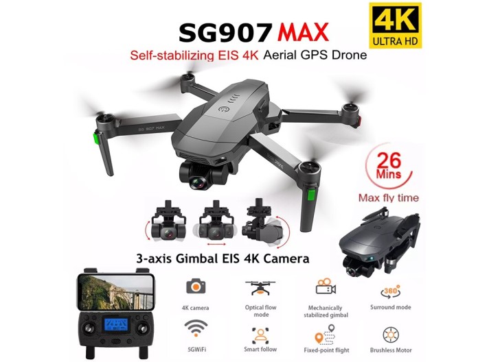 SG907 დასაკეცი RC დრონები WIFI FPV GPS ორმაგი კამერა 4K HD